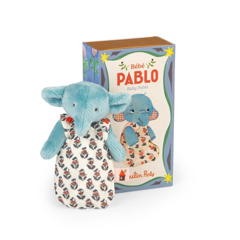 Muñeco de trapo para bebé Bébé Pablo, el elefante, en su caja de regalo